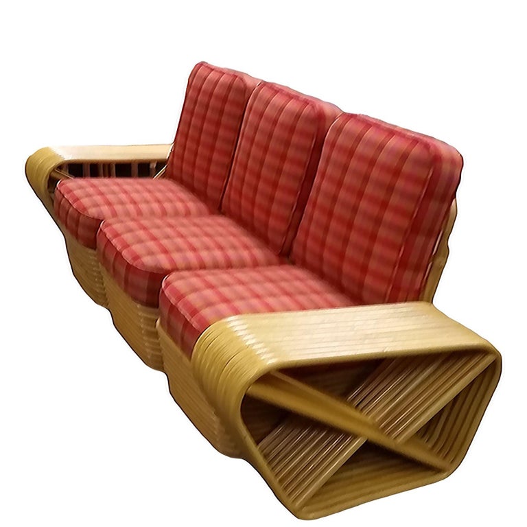Restored Mid-century10 Strand Square Pretzel Rattan 3-seater Sectional Sofa