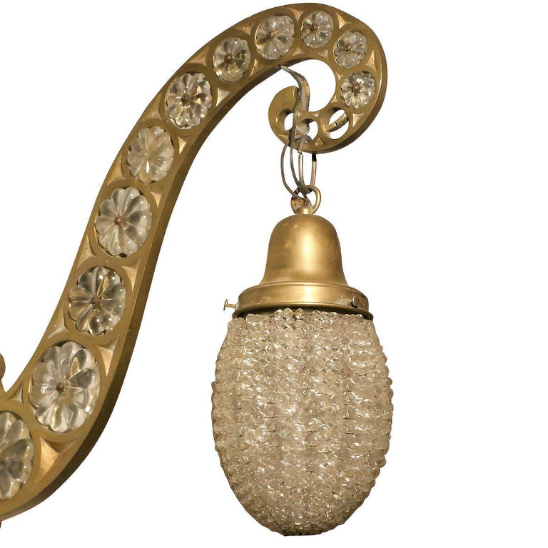 Belle Epoque Electric Scrolling Brass Crystal Sconce w Beaded Shade, 2 Available