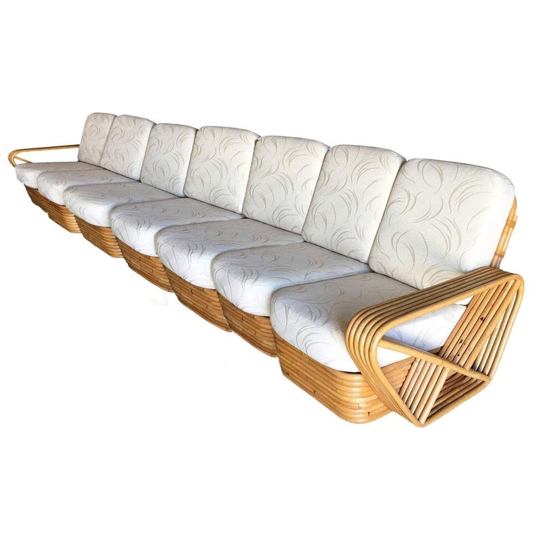 Restored Art Deco Six-Strand Square Pretzel Seven-Seat Sectional Sofa