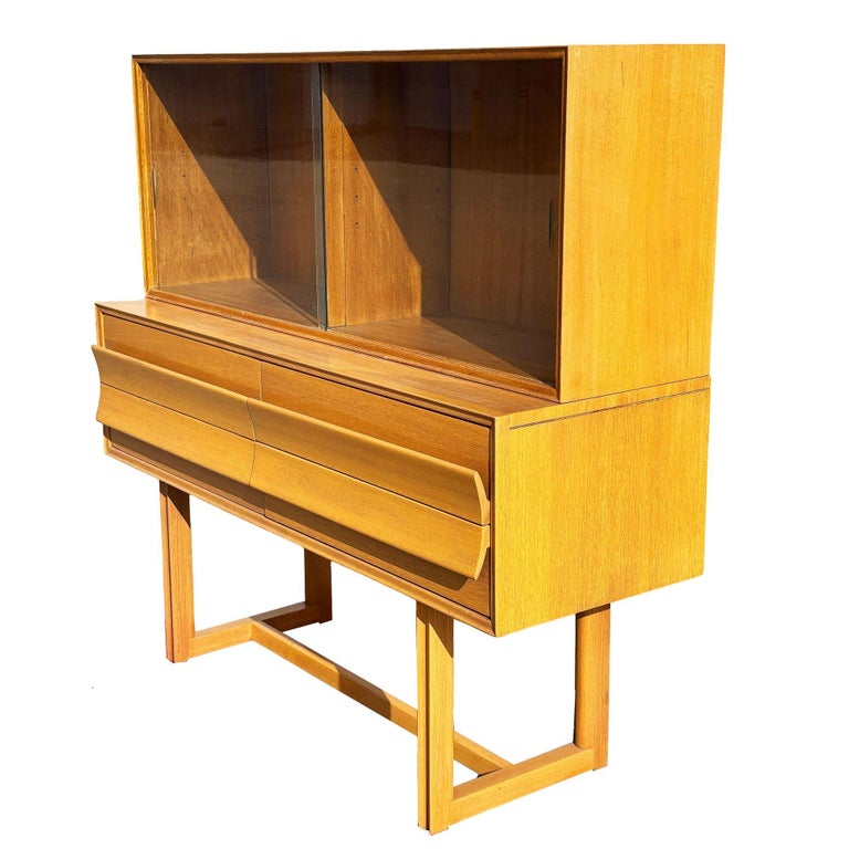 MCM Blonde Birch Buffet w/ China Cabinet by Paul Laszlo for Brown Saltman