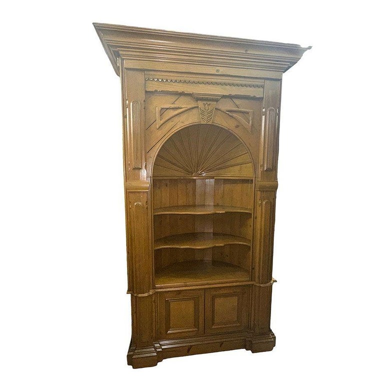 Georgian Style Old Pine Barrel Back Bespaq Corner Book Case