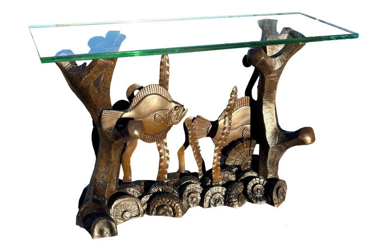 Aquatic Marcel Bouraine "Turbot" Bronze Art Deco Console Table by Phyllis Morris