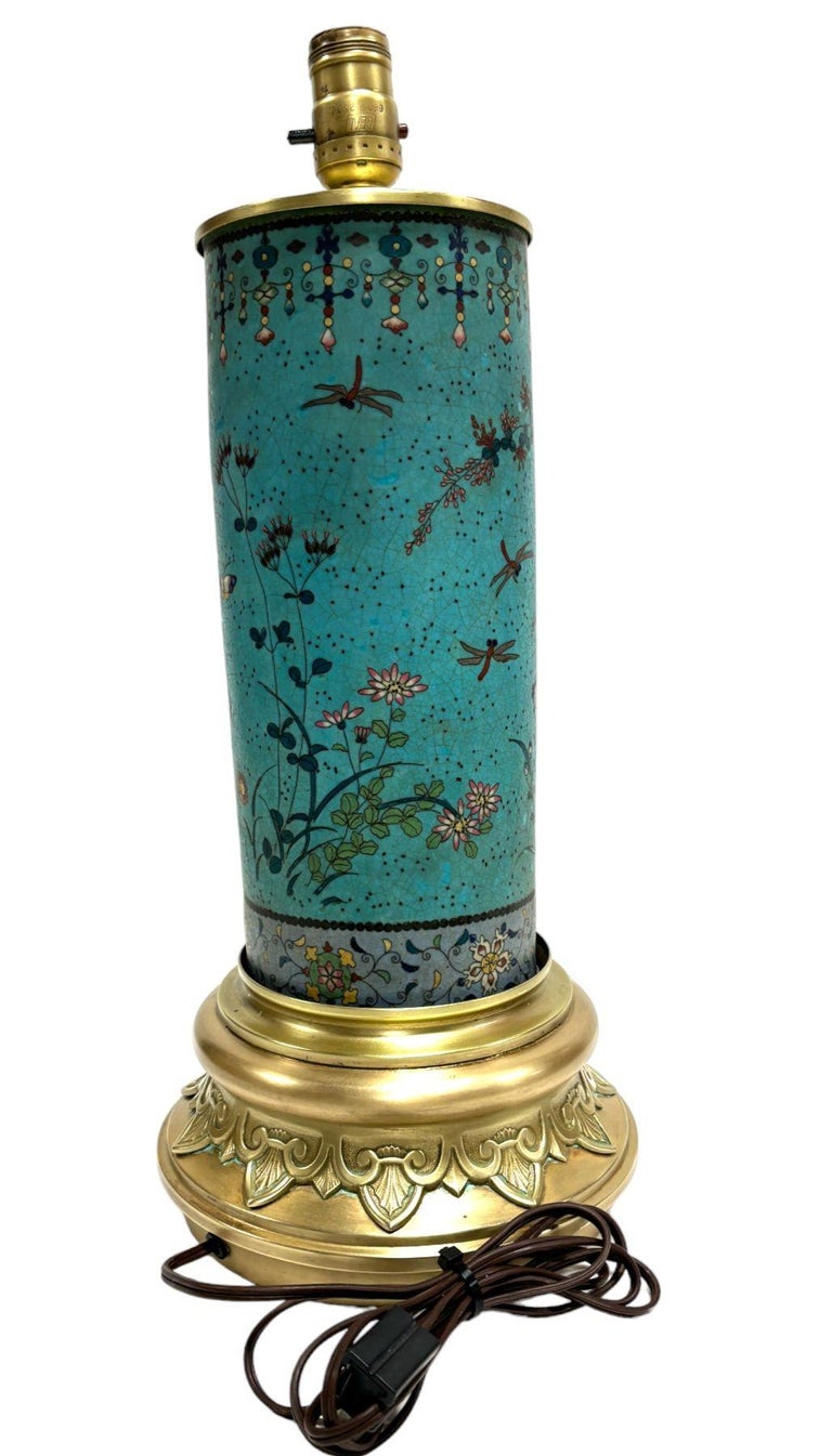Vintage Cloisonne Inlaid Floral Turquoise Table Lamp
