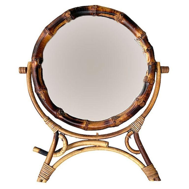 Aesthetic Movement English Round Tiger Bamboo Table Vanity Mirror