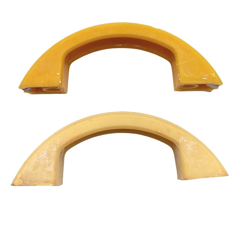 Art Deco Bright Yellow Bakelite Drawer Pulls w/ Chrome Strip, Set of 6