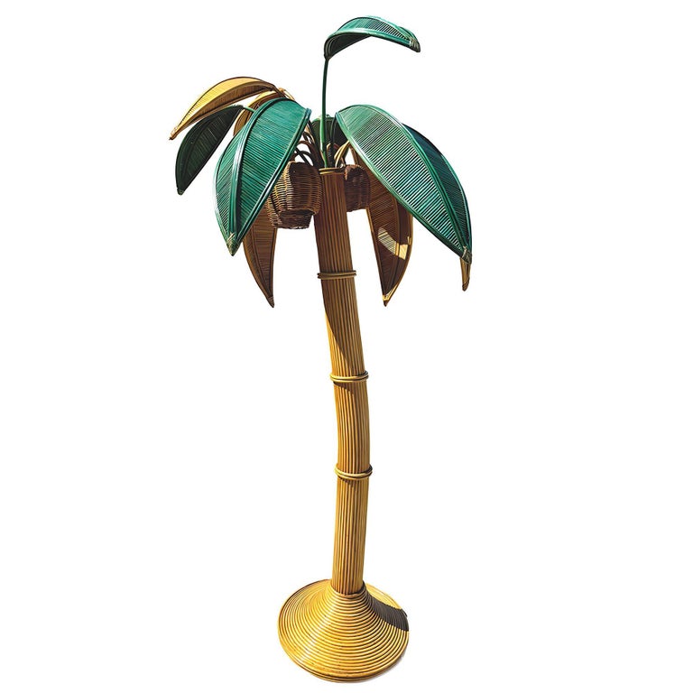 RARE Mid-century Sculptural Rattan Palm Tree floor Lamp, Mario Torres Lopez