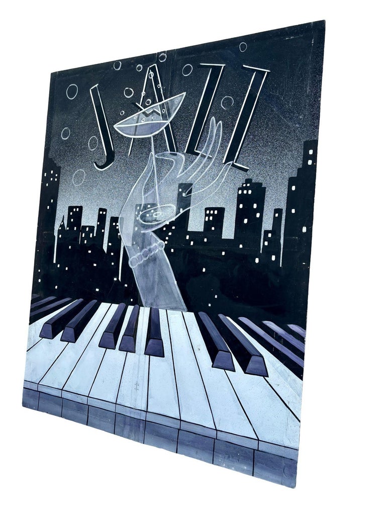 12' Foot Hand Painted Jazz Cityscape Oil on Canvas Screen