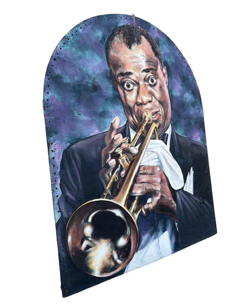 10' Foot Tall Oil on Canvas Portrait of Louis Armstrong Folding Screen