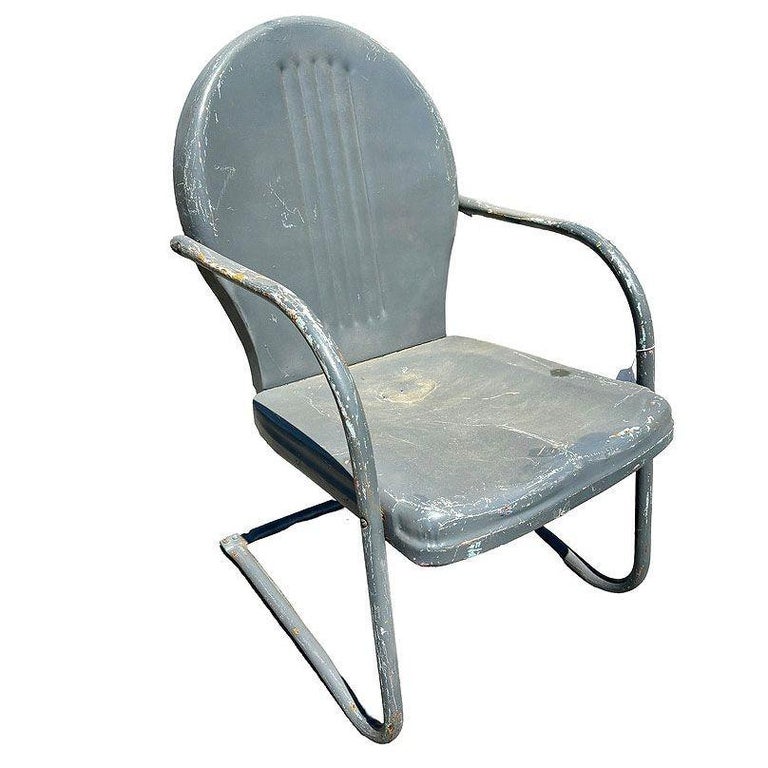 Mid-century Steel Round Streamline Springer Patio Outdoor Lounge Chair, Pair