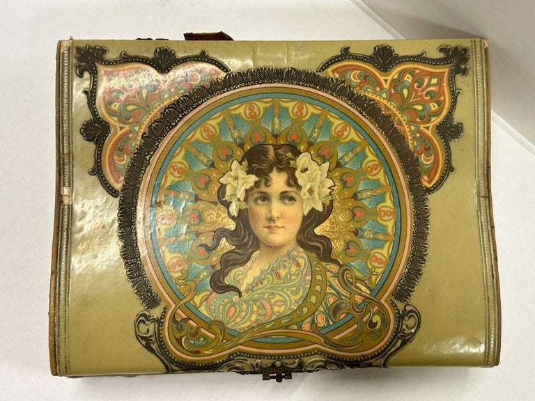 Art Nouveau Satin Lined Jewelry Box with/ Portrait on Cover