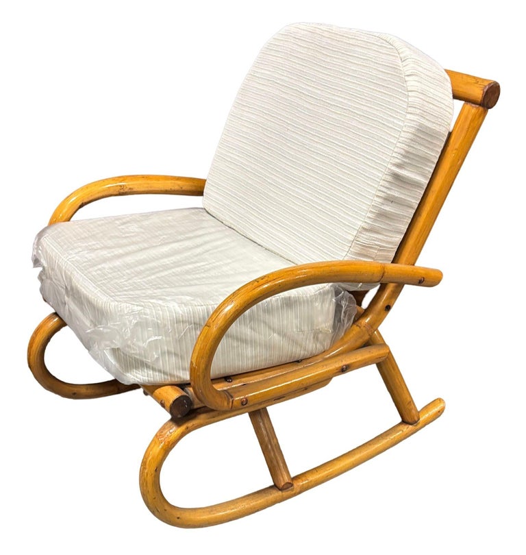 Restored Mid-century Frankl Style Child's Pole Rattan Bent Arm Rocking Chair