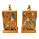 Restored Mid-century Hawaiian Carved Mango Wood Panel Lantern Table Lamps, Pair