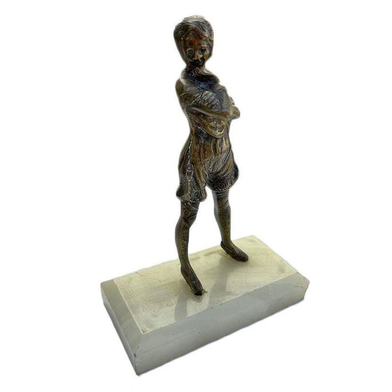 6" Tall Art Deco Nude Female Flapper Bronze Sculpture on Green Onyx Base