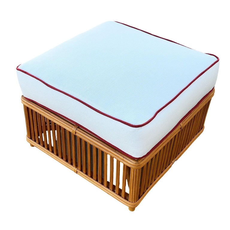 Art Deco Style "Presidents" Stick Reed Rattan Nantucket Ottoman Footstool