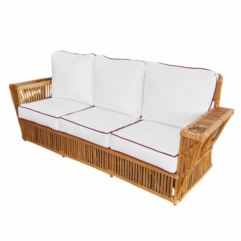 Restored Art Deco Presidents Nantucket Stick Reed Rattan Nantucket 3-Seat Sofa