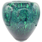 Large Hand-Blown Blue & Emerald Marbled Leaded Art Glass Vase, Unisgned