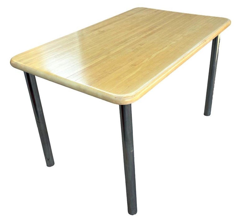 Marcel Breuer Style Mid-Century Blonde Wood & Chrome Dining Table
