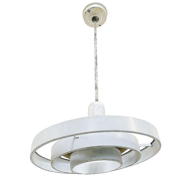 Mid-Century Saturn Ceiling Steel 20" Hooded Pendant by Kurt Versen, 6 Available