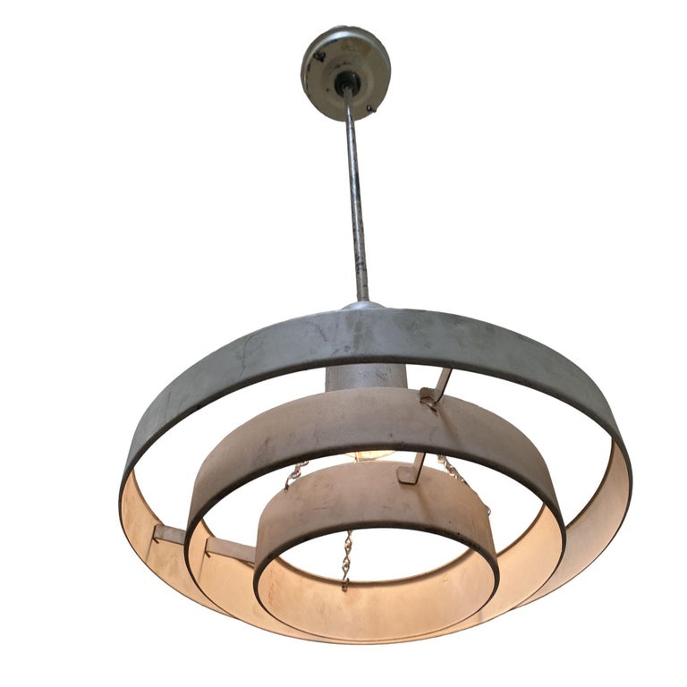 Mid-Century "Saturn" Ceiling Steel 15" Pendant by Kurt Versen, 6 Available