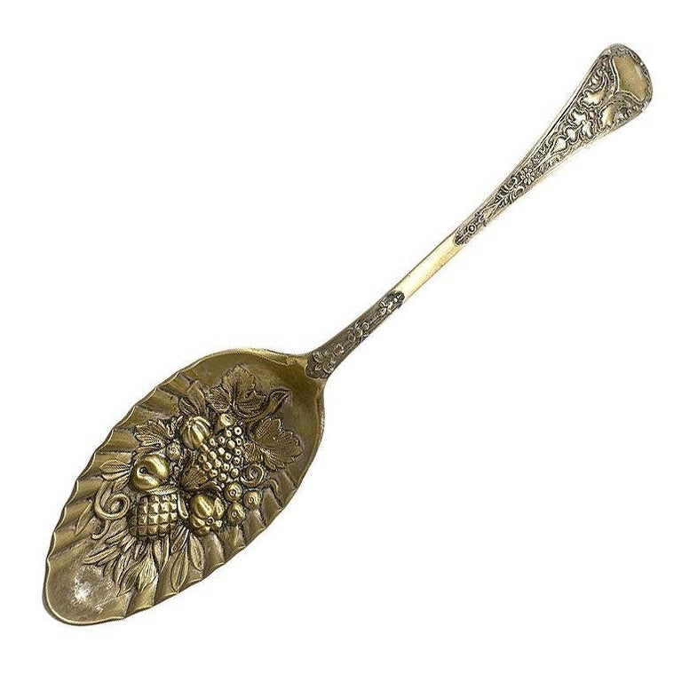 Antique Ornate Leaf Berry & Flower Fruit Scene Jam Berry Spoon By J B & Sons