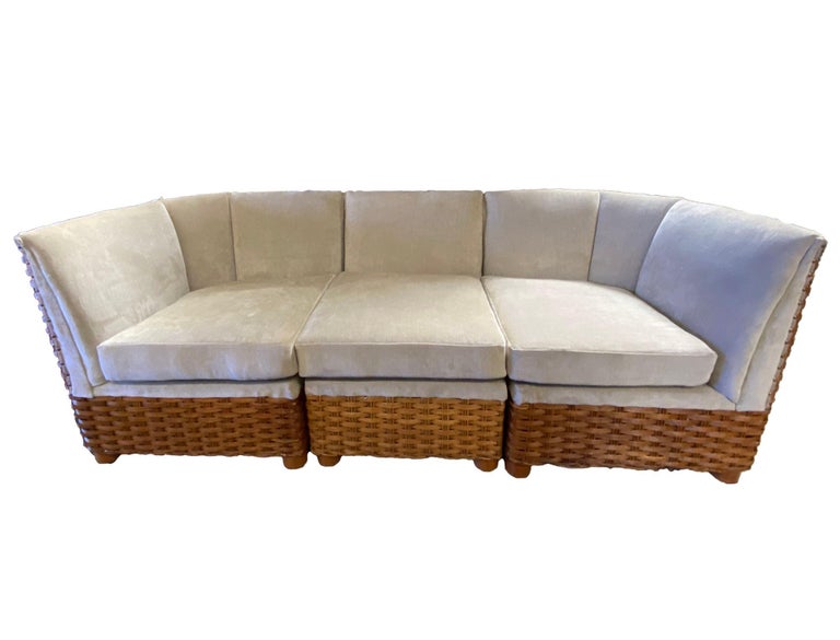 Restored Mid-Century Woven Wicker Sectional Sofa