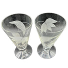 Mid-century Dorothy Thorpe Style Footed Tumbler w/ Etched Tropical Lilies, Pair