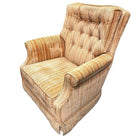 1970 Tuffted Velvet Gold Green Striped Swivel Arm Chair