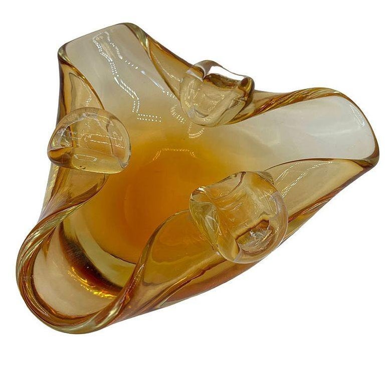 Mid-century Amber Honey Murano Ashtray Attributed to Archimede Saguso