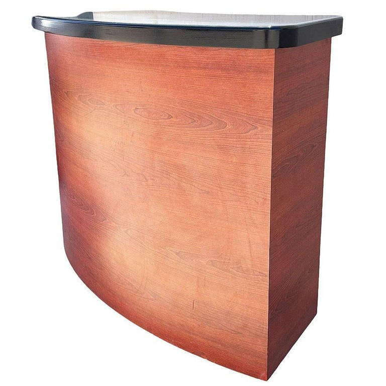Bespoke Modernist Curved Walnut Dry Bar w/ Black Lacquer Top