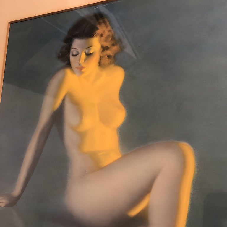 Nude Female Figure at Blue Beach Lithograph by Earl Moran Framed