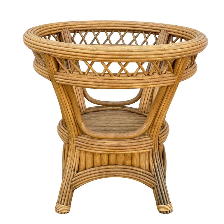 Art Deco Presidents Stick Reed Rattan Round Glass Top Dining Table