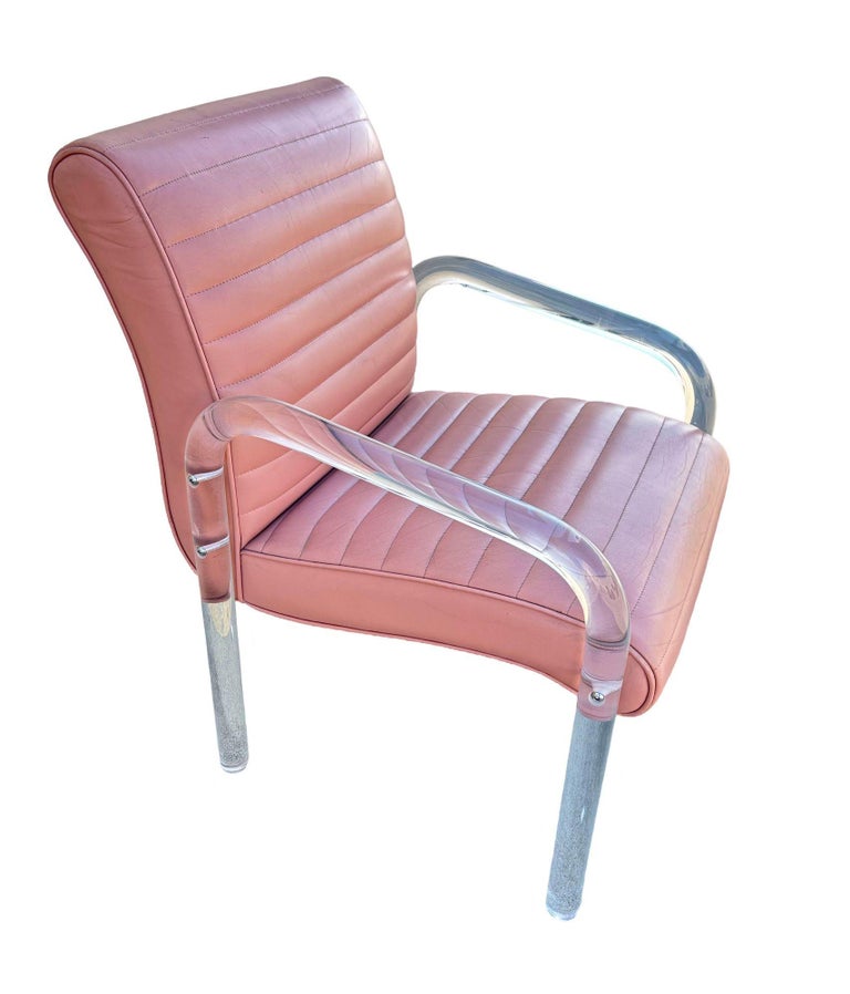 Lucite and Leather Lounge Chairs by Leon Frost, Signed