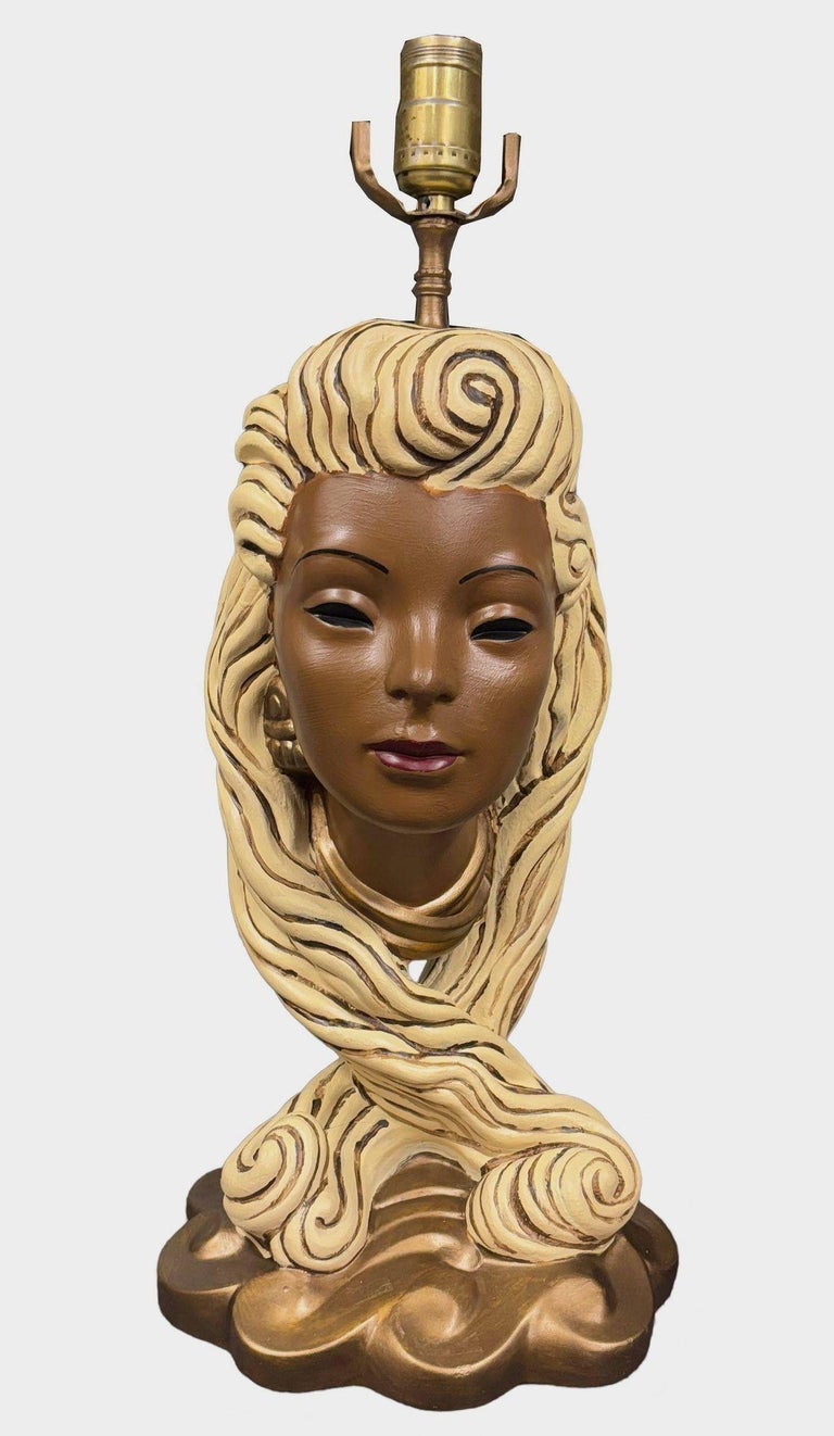 Mid-Century Female Bust Chalkware Lamp