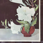 Ikebana Arranged White Petunia Foral Scenic Lithograph by Lithoin, Framed