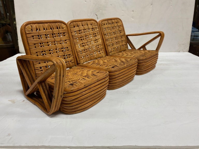Paul Frankl Style Salesman Sample Miniature Rattan Livingroom Set, 1950