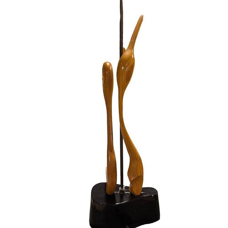 Finnish Carved Maple Lovers Crane Table Lamp Attributed to Sakari Pykälä