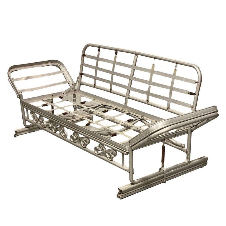 Mid-century Aluminum Patio/Outdoor Sofa Lounge/Daybed w/ Scrolling Base