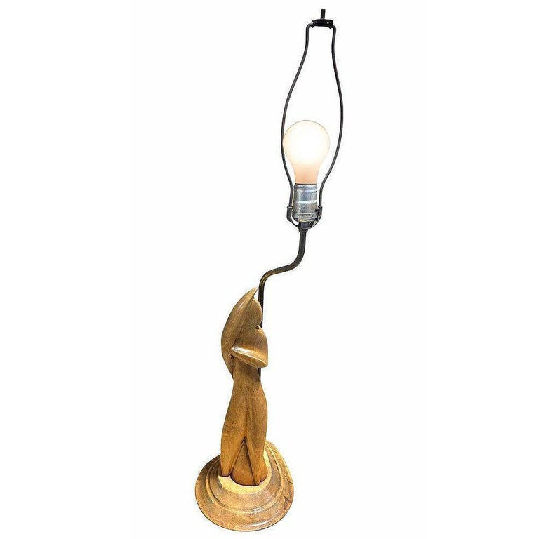 Mid-century Abstract Heifetz Syle Hand Carved Maple Wood Female Table Lamp