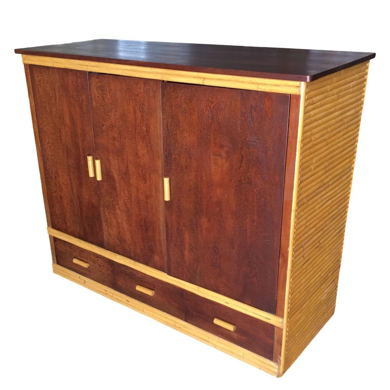 Rare Restored Bespoke Rattan & Mahogany Armoire
