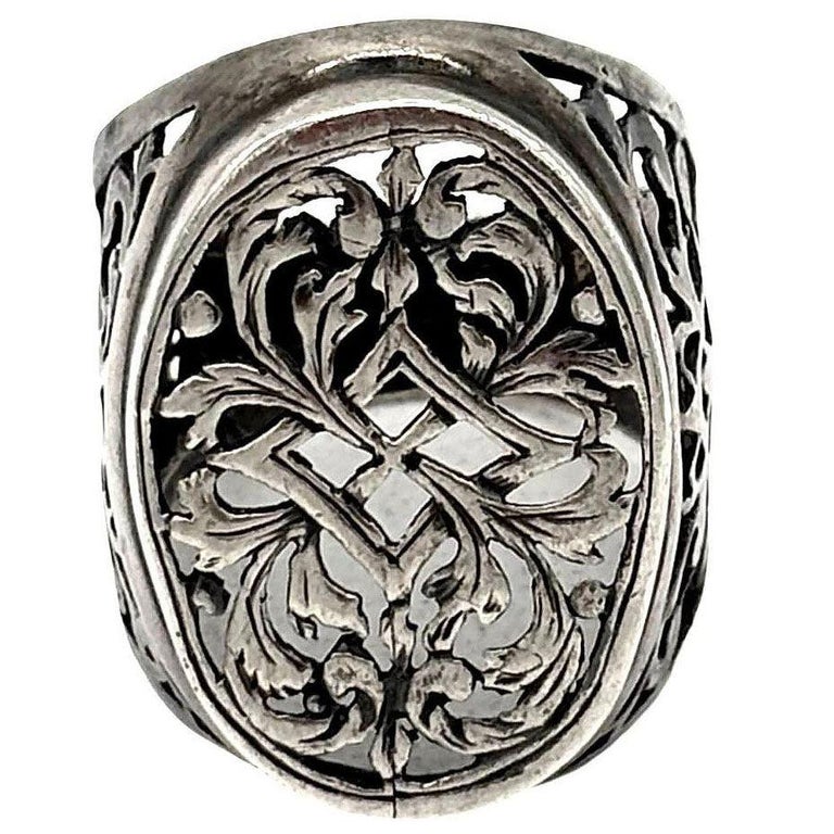 925 Sterling Scrollwork Tang Grass Pattern Victorian Statement Ring Size 10