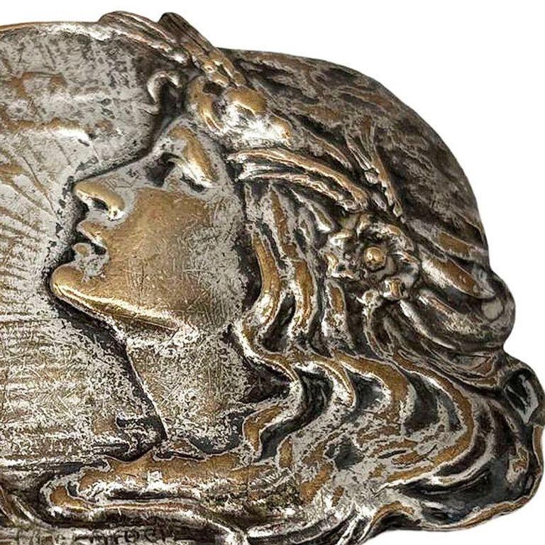 Vintage Art Nouveau Silver Plated Brass Female Portrait Belt Buckle