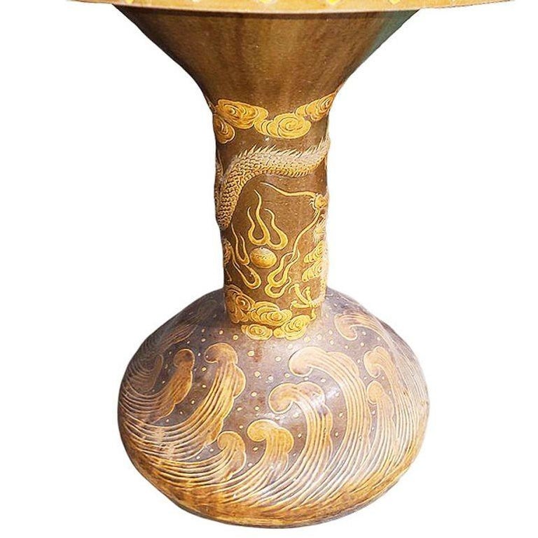 Post-war Chinese Dragon Glazed Art Pottery Pedestal Garden Patio Dining Table