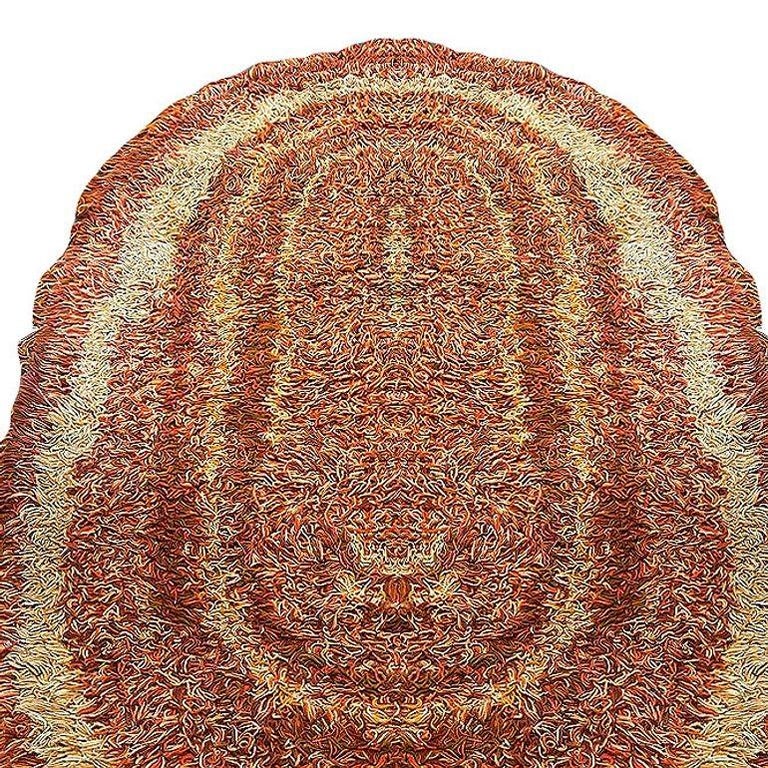 8' Foot Hand Woven Tricolor Oval Scandinavian Shag Rug