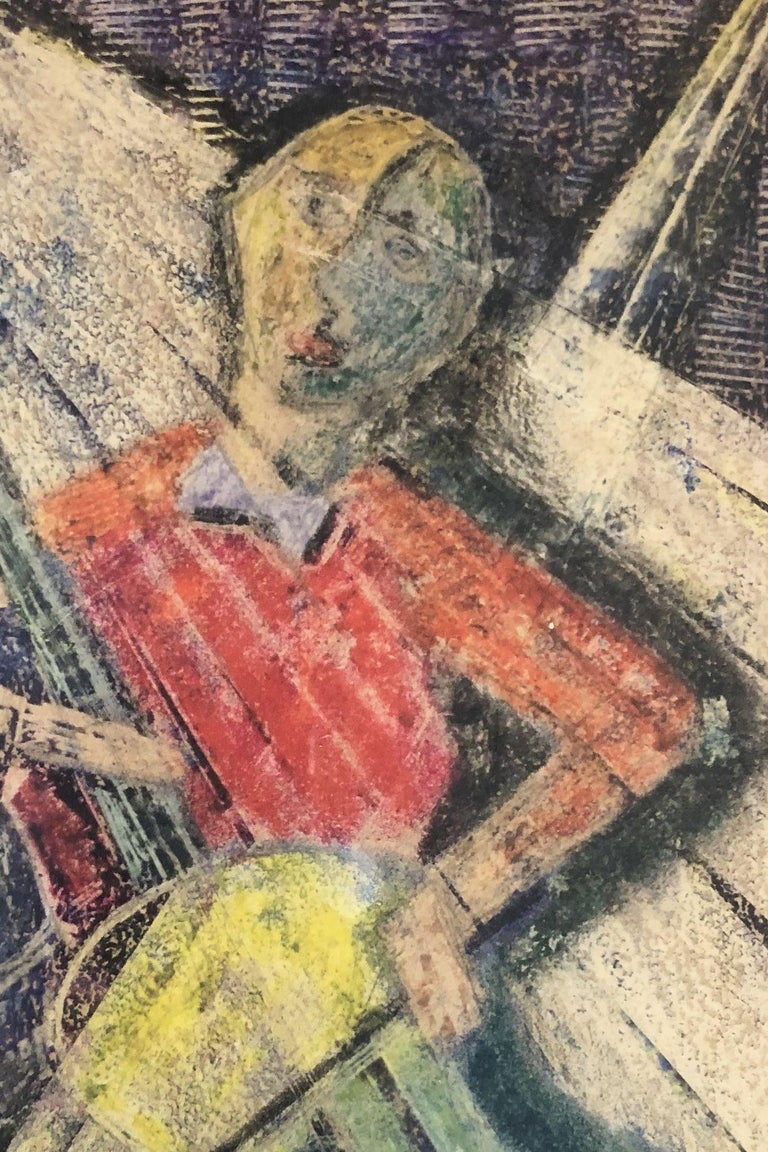 Vintage Wood Framed Pastel Print by Artist Bala