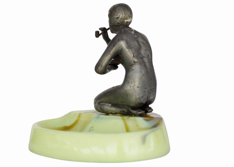 Nude Art Deco Smoking Flapper Slag Glass Ashtray by Houzex