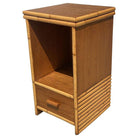 Restored Mid-century Single Drawer Stacked Rattan & Koa Wood Bedside Table