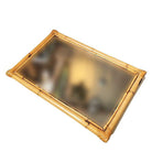 Restored Long Two-Strand Rattan Wall Mirror W/ Stick Reed Rattan Border