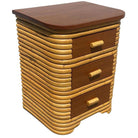 Restored Streamline Art Deco Stacked Rattan Bedside Table W/ Mahogany Top, Pair