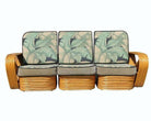 Restored Paul Frankl Style 6 strand Rattan Sofa & Lounge Chair Set