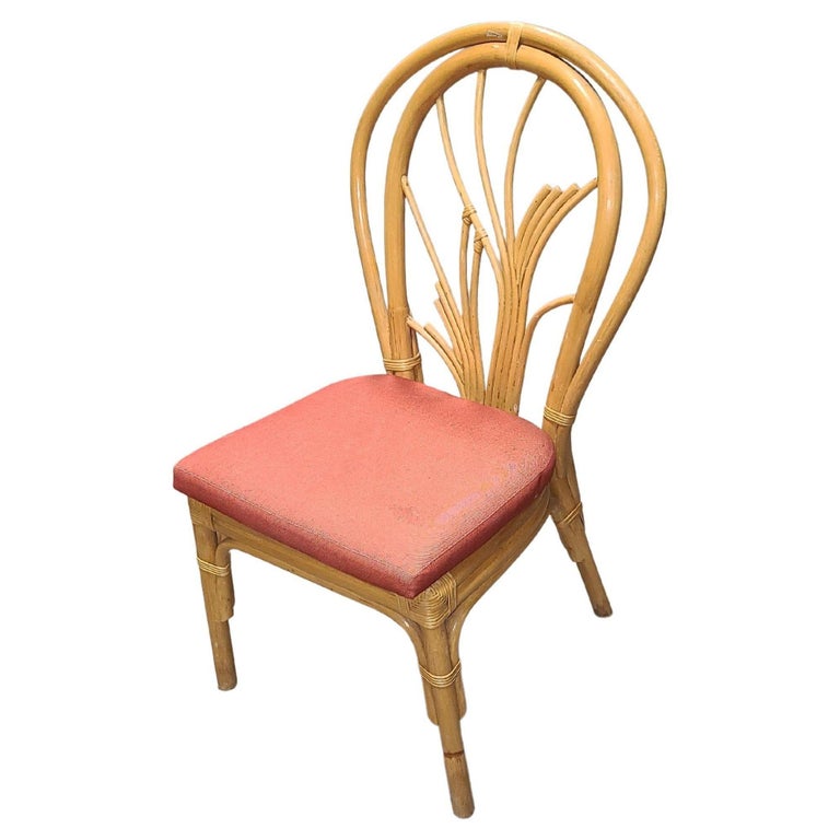 Restored Bent "Palm" Rattan Dining Side Chair, Set of 6